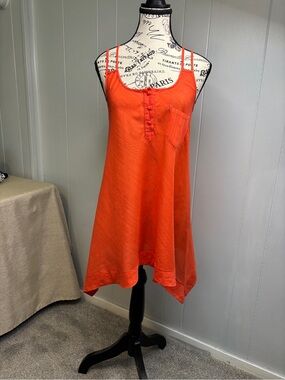 Naked Zebra Orange Sleeveless Tunic Micro Dress ~  night out, cotton silk blend